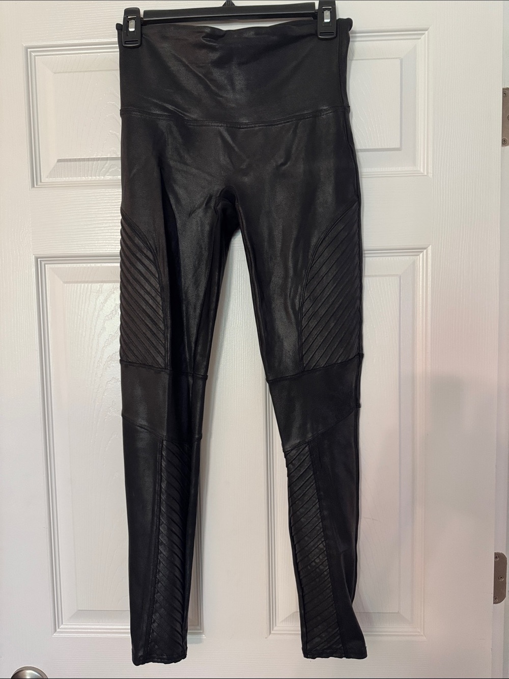 SPANX Black Faux Leather Moto Leggings